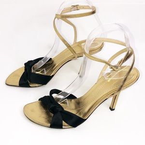 Kate Spade Black Satin & Gold Sandal Heels